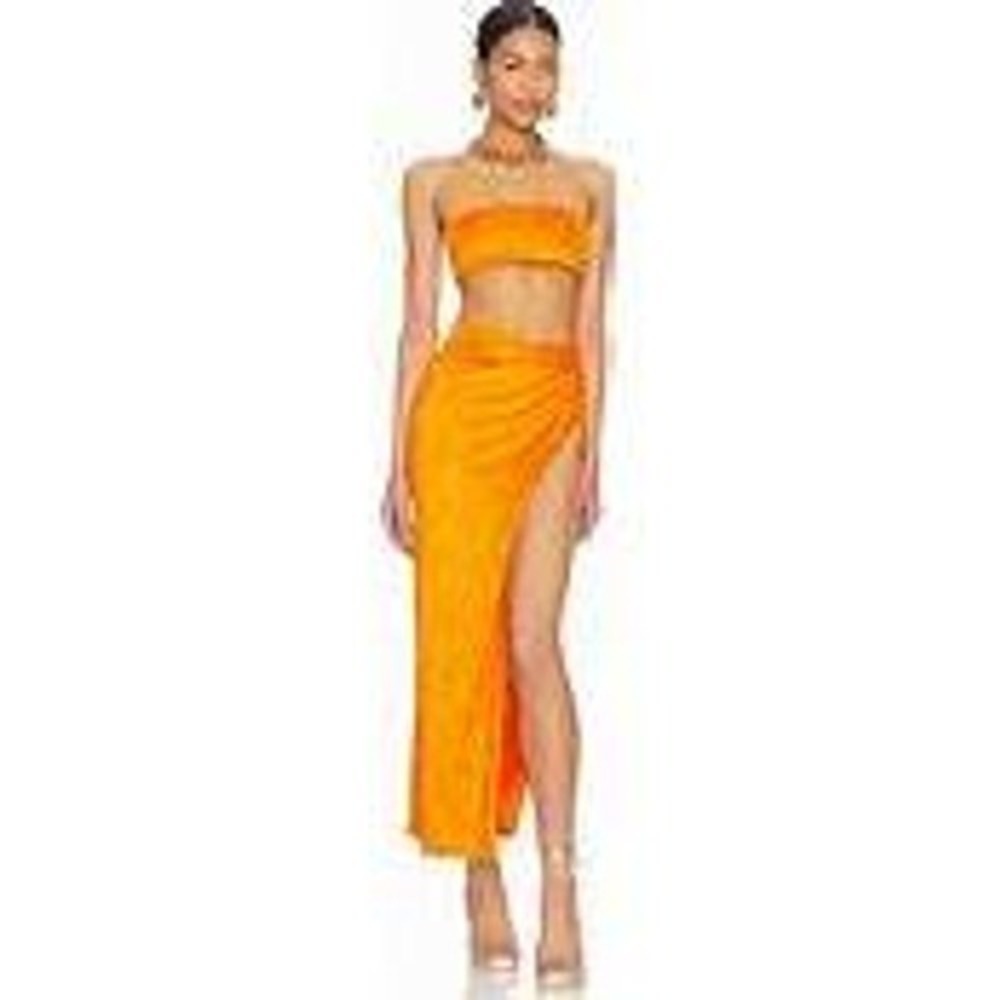 Superdown Orange Karolyna Draped Maxi Skirt with High Slit XS Vibrant Party Wear